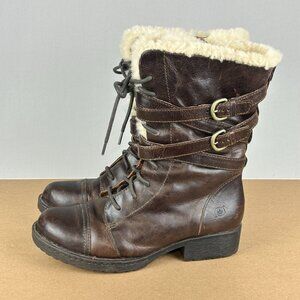 Born Zuniga Hand Sewn Shearling Lined Leather Boots Womens 7.5 Brown Lace Up